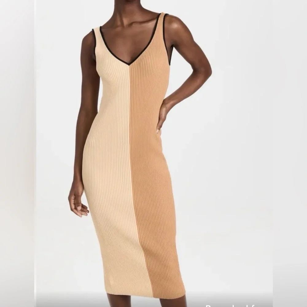 tan ribbed midi dress Tan Kira Ribbed Midi Dress